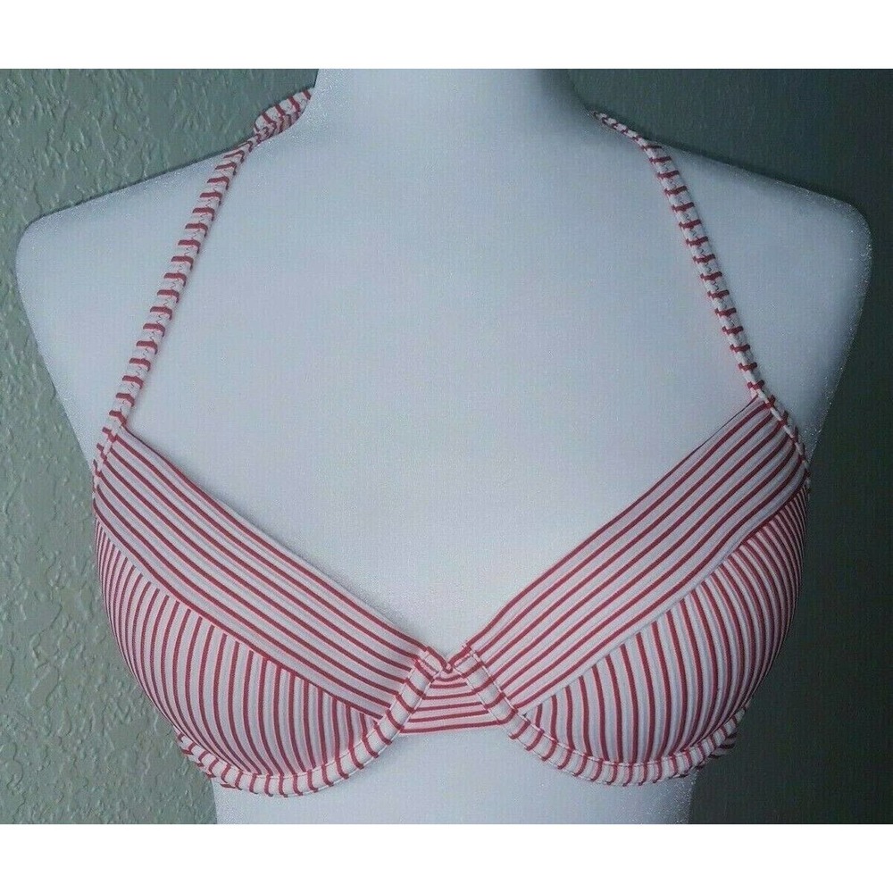 Striped Halter shell push up Bikini Top.